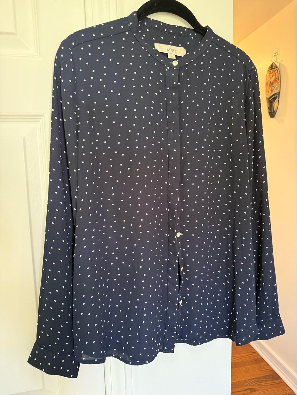 LOFT Navy and White Polka Dot Men’s Button-Up Shirt